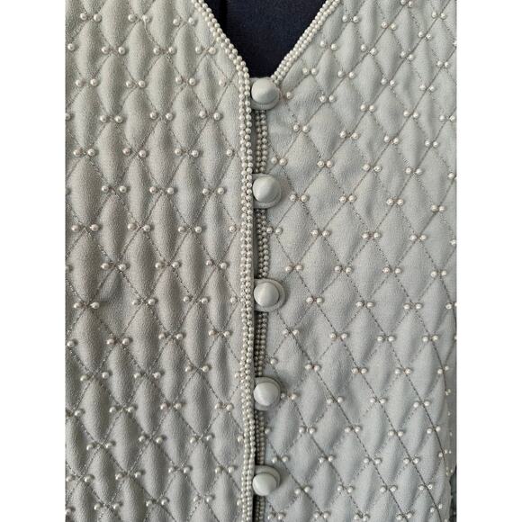 Quilted Jacket Mint Pearl Wedding Guest Church Modest Special Occasion Costume - Picture 5 of 13